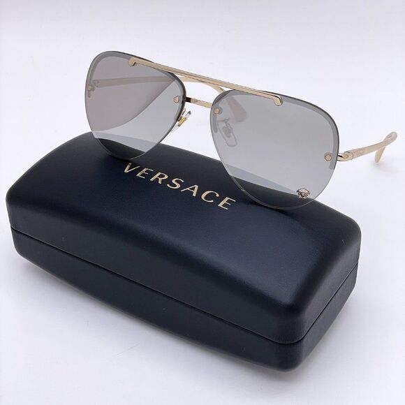 NEW Versace VE2231 Medusa Glam 12526G Unisex Aviator Metal Rimless Sunglasses - Picture 1 of 8